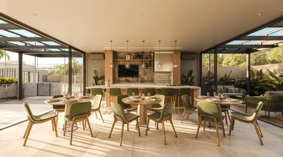 Espaço gourmet com bancada em granito